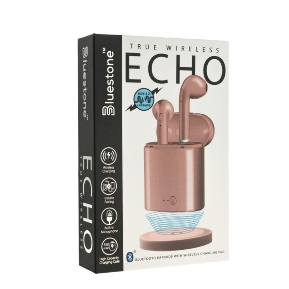 WIRELESS BLUETOOTH EARBUDS WITH WIRELESS CHARGING PAD "ECHO" IN ROSE GOLD